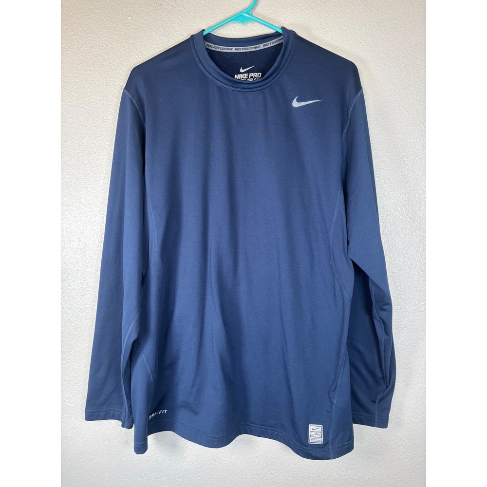 Nike Pro Combat Dri-FIT Mens XXL Navy Blue Long Sleeve Fitted Training Shirt